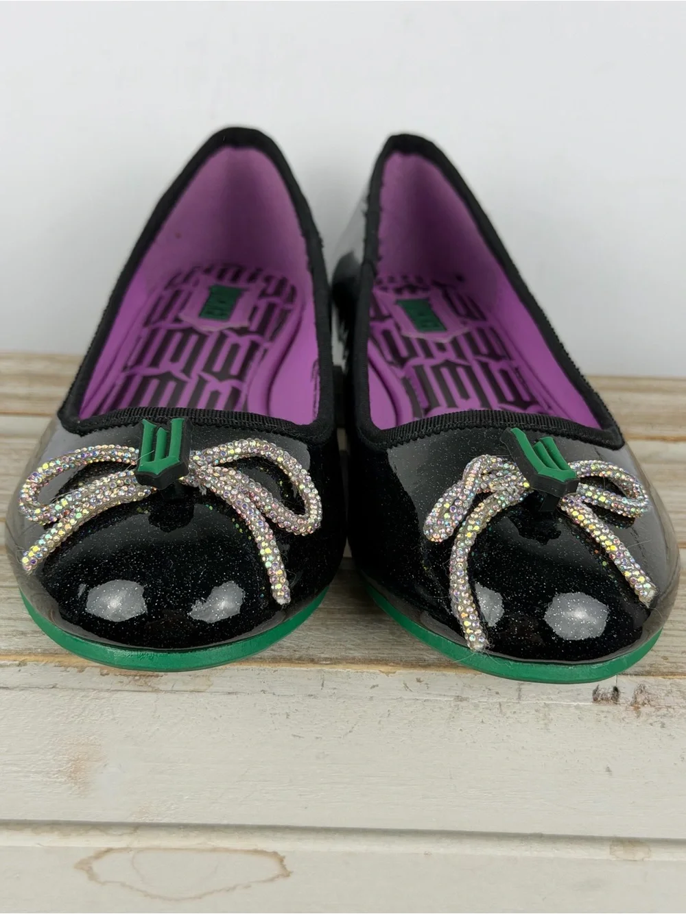 Wicked black glitter ballet flats green flying monkey graphics Size 3